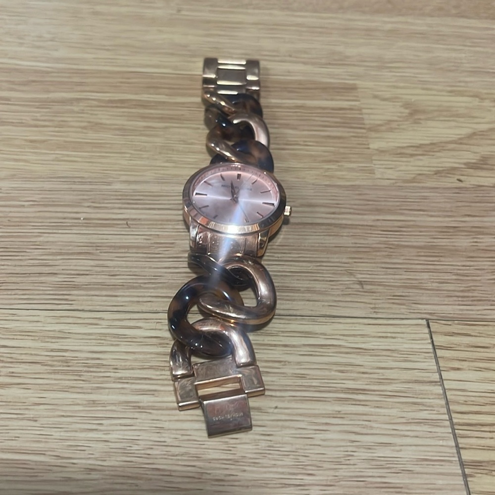MICHAEL KORS LEOPARD PRINT BROWN AND ROSE GOLD BRACELET WATCH